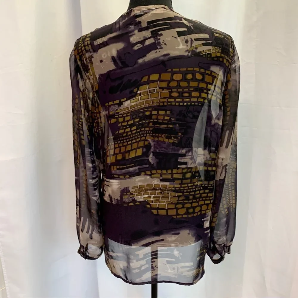 Melanie Lyne purple sheer transparent chiffon long sleeve blouse M - Picture 4 of 9